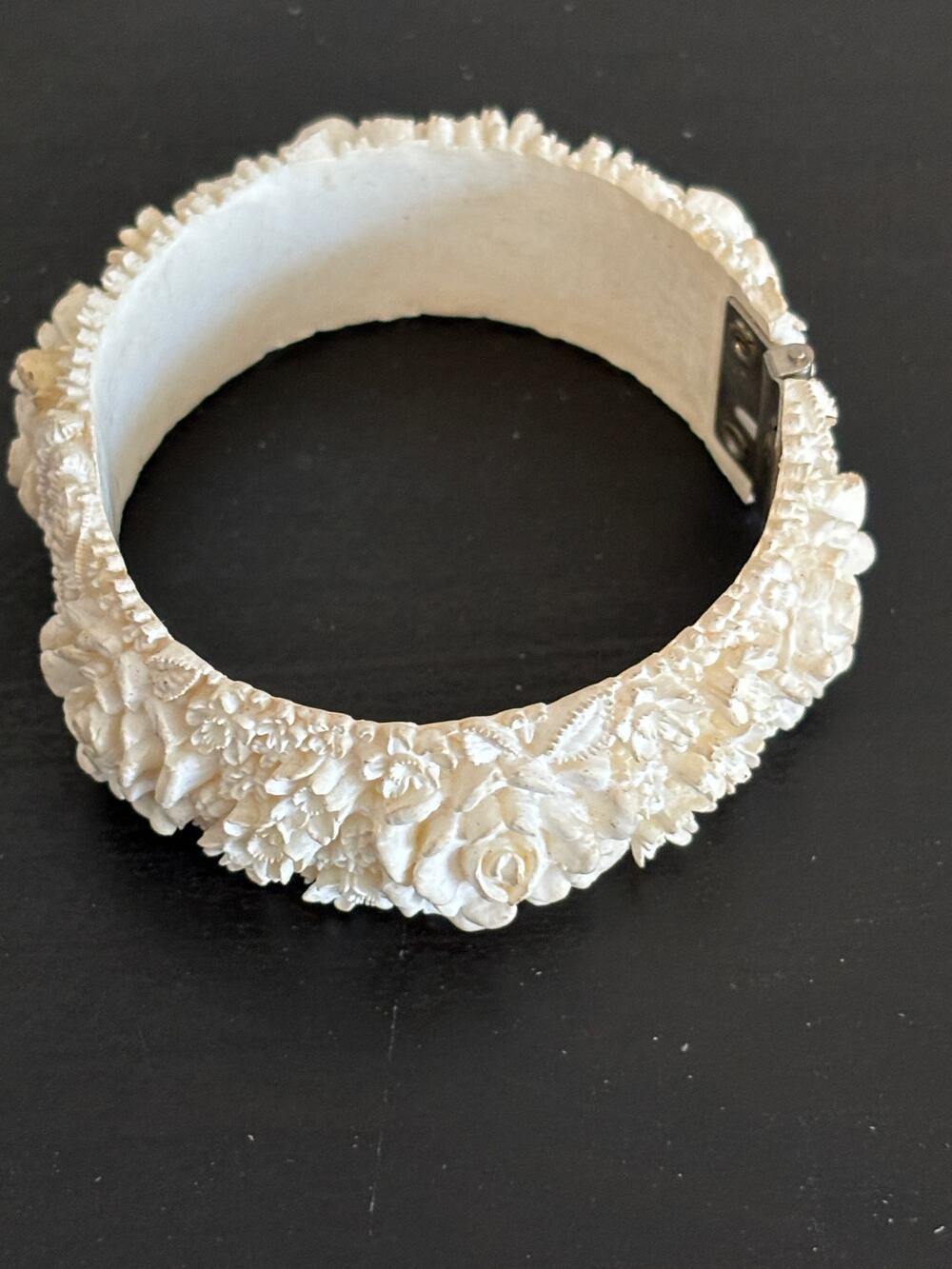 Vintage 1940's Carved Celluloid Plastic Hinged Bracelet